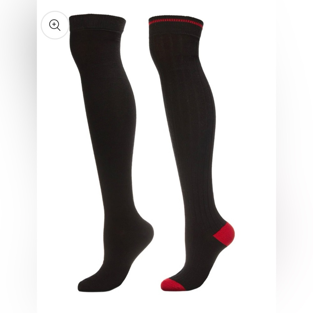 MeMoi Tipped Rib Cashmere Blend Over The Knee Warm Socks Black Red NWT